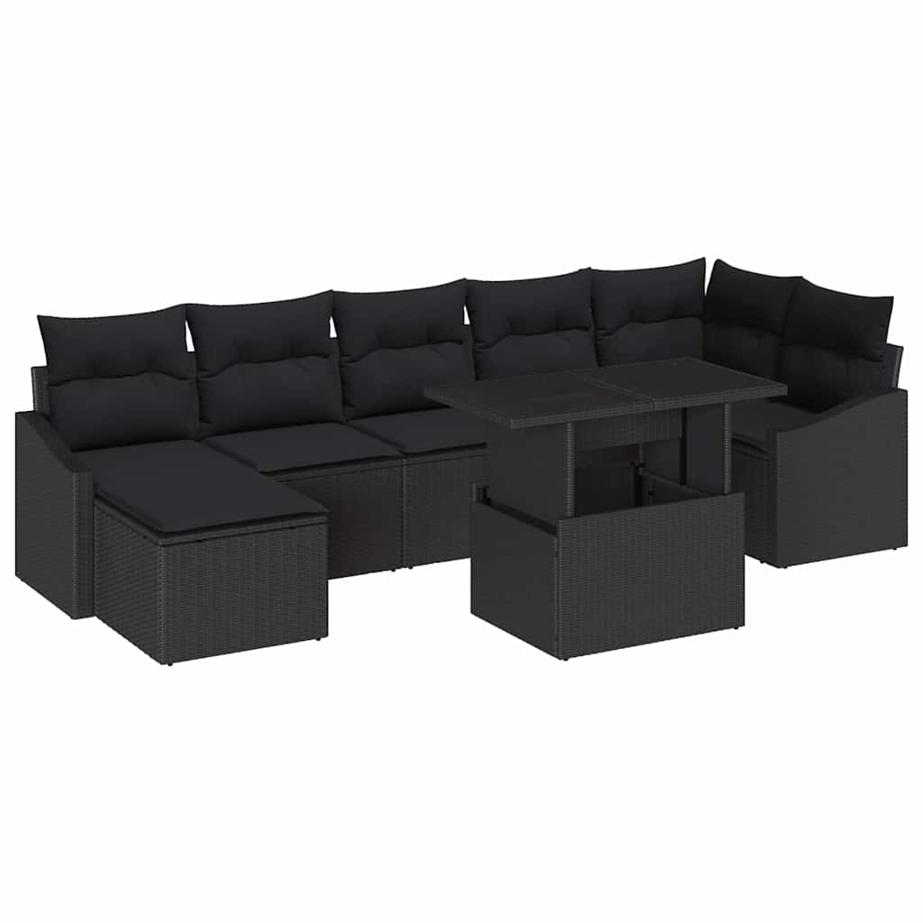 Set Divano da Giardino con cuscino 8 pcs Nero polyrattan | homemem39
