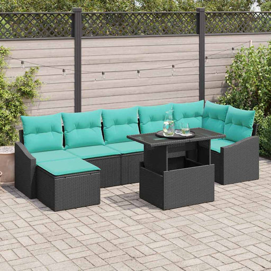 Set Divano da Giardino con cuscino 8 pcs Nero e Blu polyrattan | homemem39
