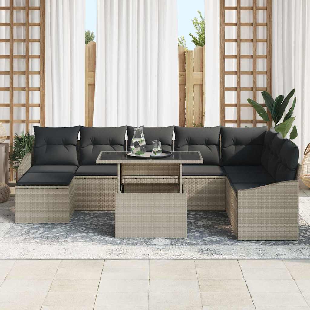 Set di divani con cuscino 9 pcs Grigio chiaro polyrattan | homemem39