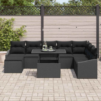 Set di divani con cuscino 9 pcs Nero polyrattan | homemem39