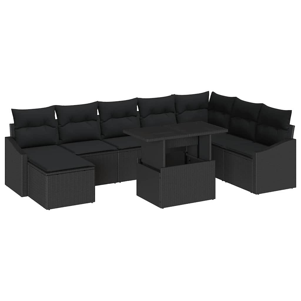 Set di divani con cuscino 9 pcs Nero polyrattan | homemem39