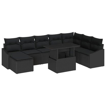 Set di divani con cuscino 9 pcs Nero polyrattan | homemem39