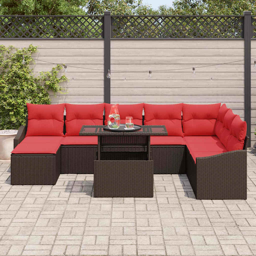 Set di divani 9 pz Marrone e Rosso polyrattan | homemem39