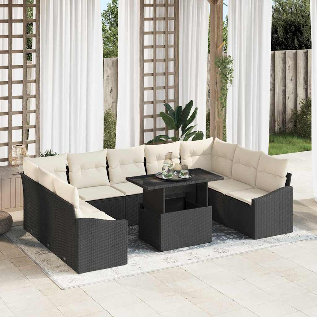 Set di divani con cuscino 10 pcs Nero e Crema polyrattan | homemem39