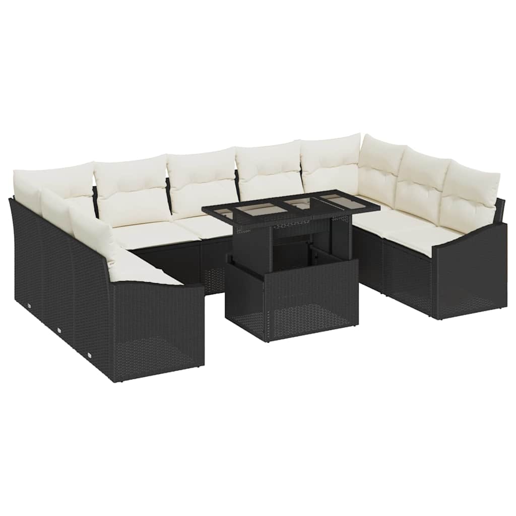 Set di divani con cuscino 10 pcs Nero e Crema polyrattan | homemem39