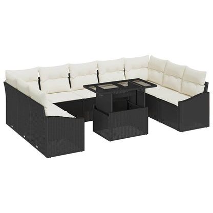 Set di divani con cuscino 10 pcs Nero e Crema polyrattan | homemem39