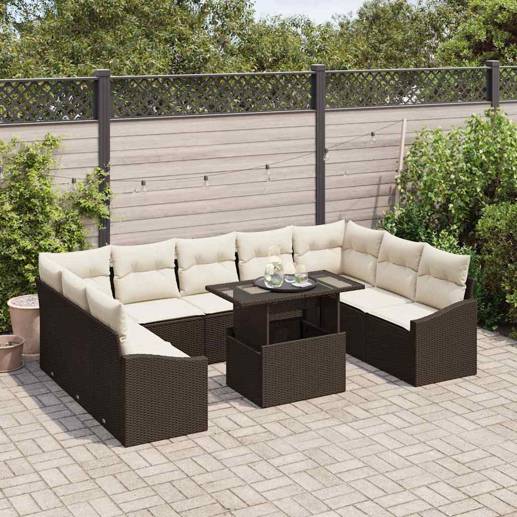 Set di divani con cuscino 10 pcs Marrone e Crema polyrattan | homemem39