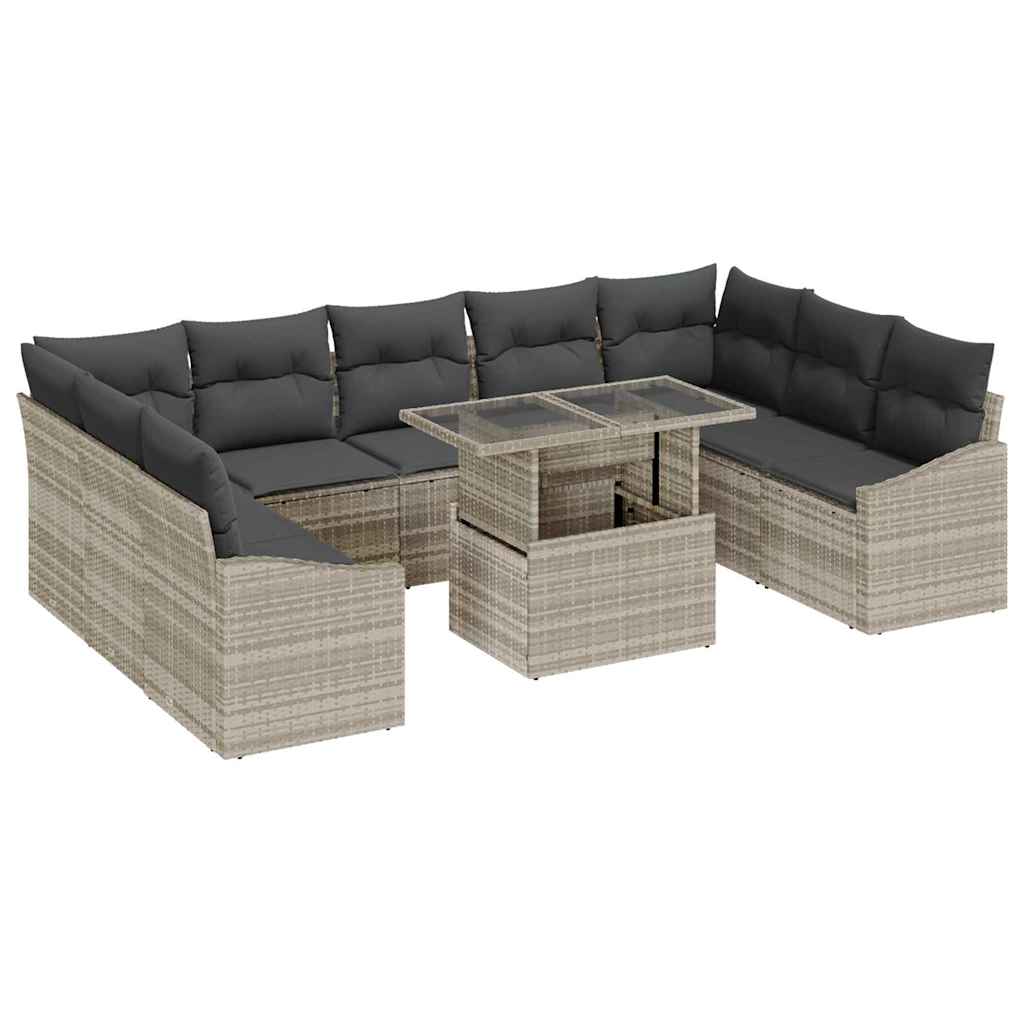 Set di divani con cuscino 10 pcs Grigio chiaro polyrattan | homemem39