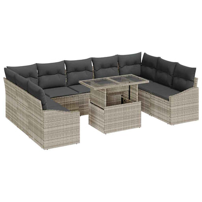Set di divani con cuscino 10 pcs Grigio chiaro polyrattan | homemem39