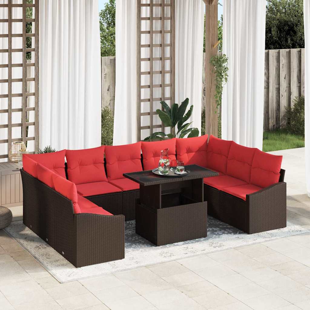 Set di divani 10 pz 9-Numero di posti Marrone e Rosso | homemem39