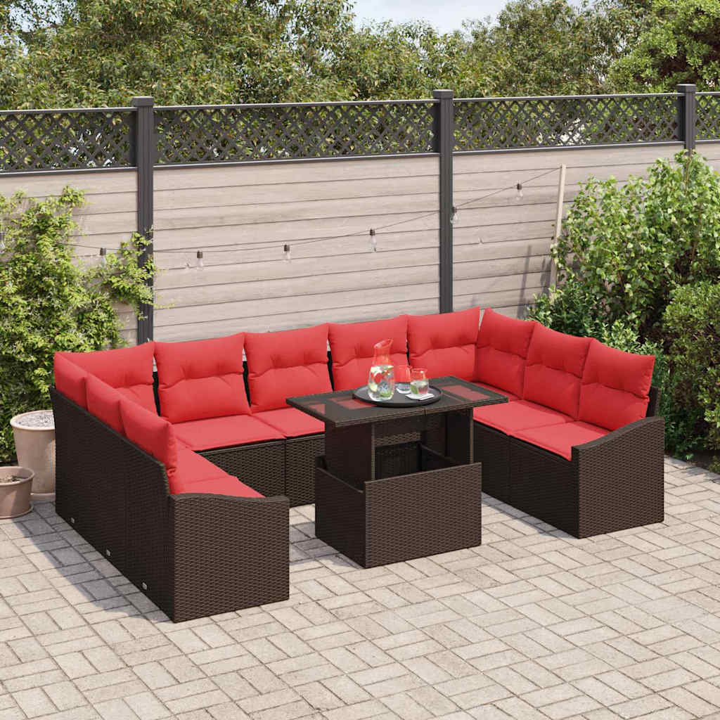 Set di divani 10 pz 9-Numero di posti Marrone e Rosso | homemem39
