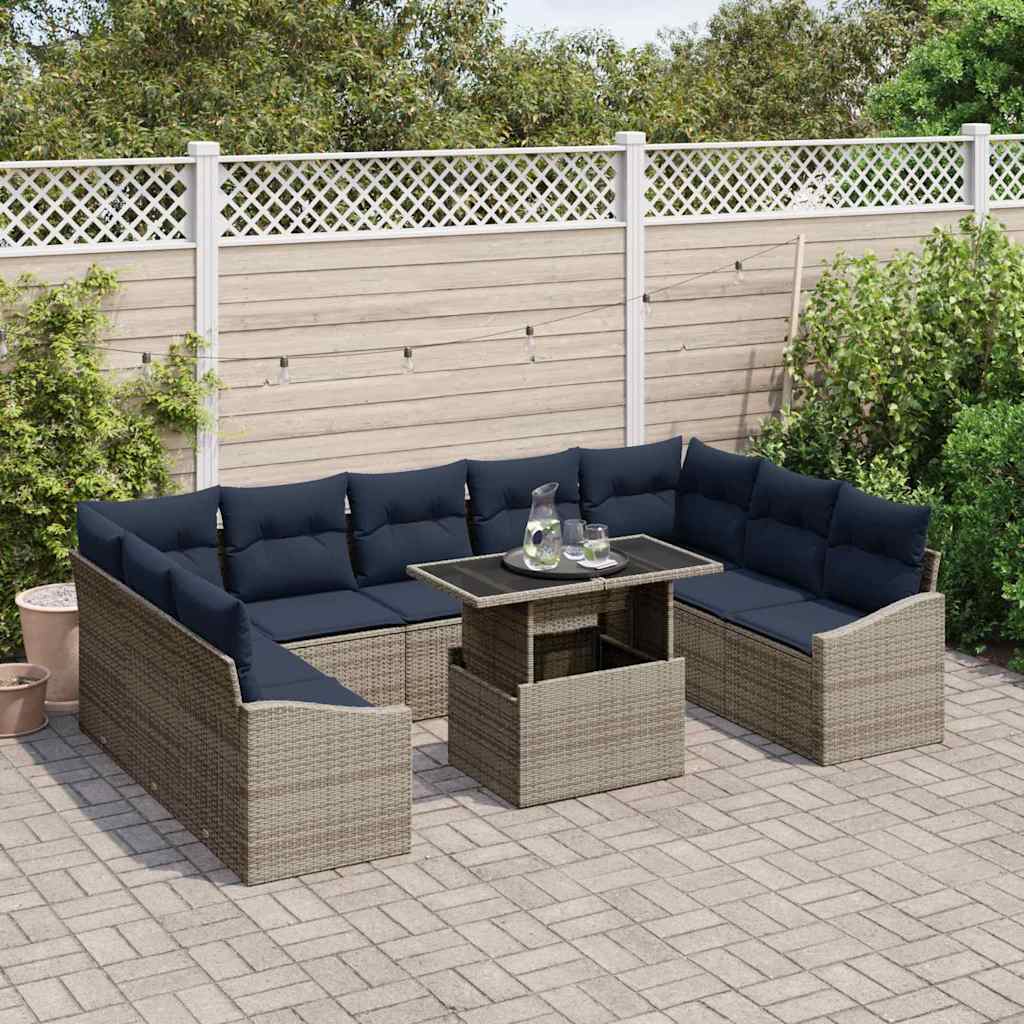 Set di divani con cuscino 10 pcs Nero e Blu polyrattan | homemem39