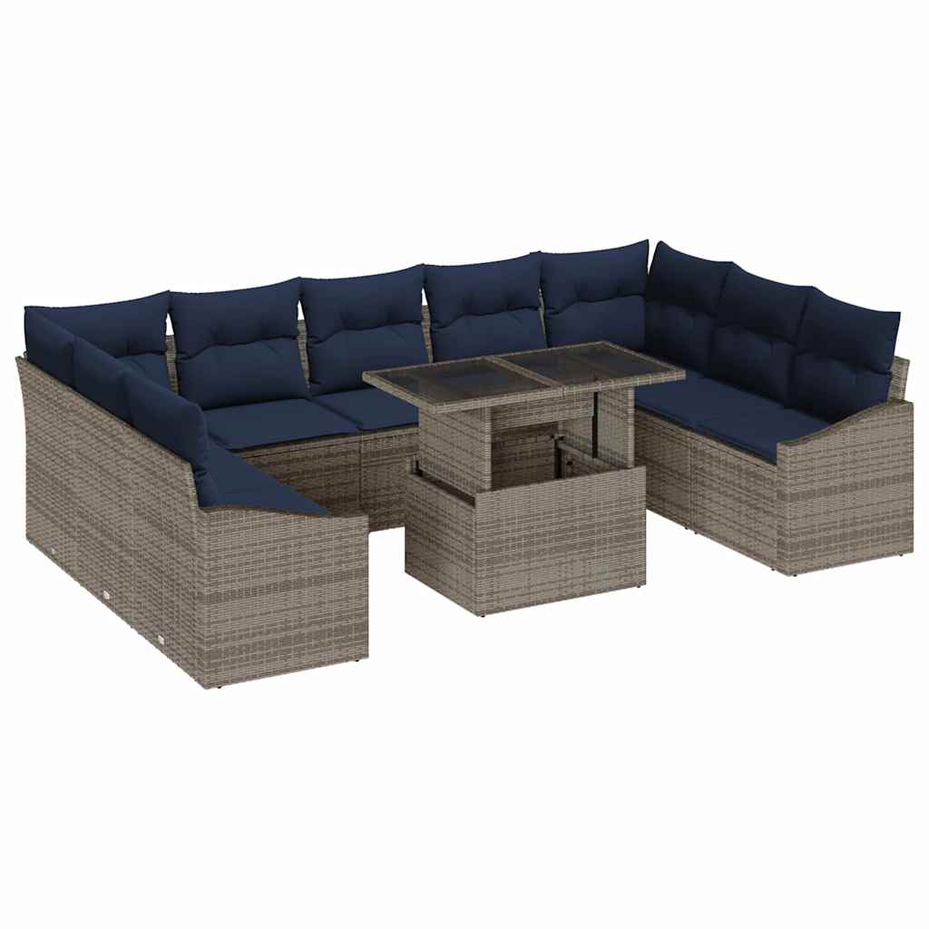 Set di divani con cuscino 10 pcs Nero e Blu polyrattan | homemem39