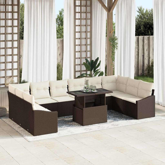 Set di divani con cuscino 11 pcs Marrone e Crema polyrattan