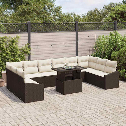 Set di divani con cuscino 11 pcs Marrone e Crema polyrattan | homemem39