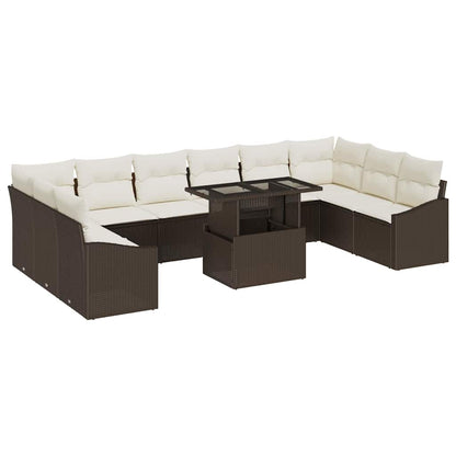 Set di divani con cuscino 11 pcs Marrone e Crema polyrattan | homemem39