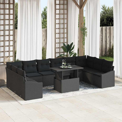 Set di divani con cuscino 11 pcs Nero polyrattan | homemem39