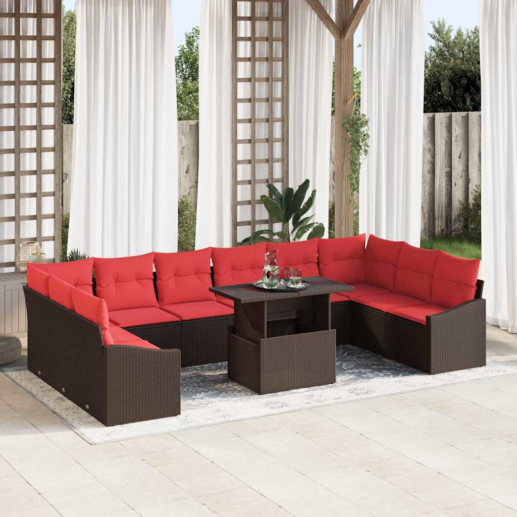 Set di divani 11 pz 10-Numero di posti Marrone e Rosso | homemem39