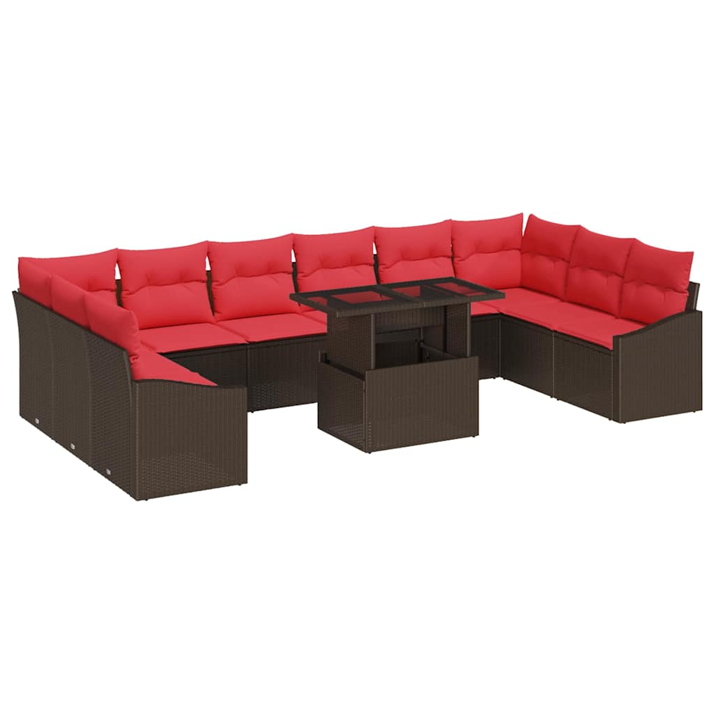 Set di divani 11 pz 10-Numero di posti Marrone e Rosso | homemem39