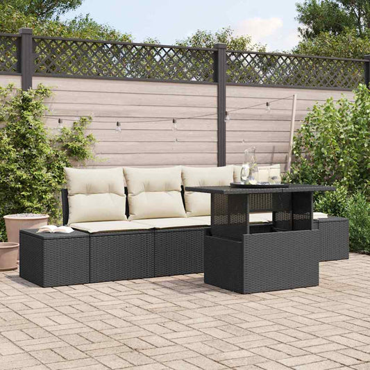Set di divani con cuscino 5 pcs Nero e Crema polyrattan