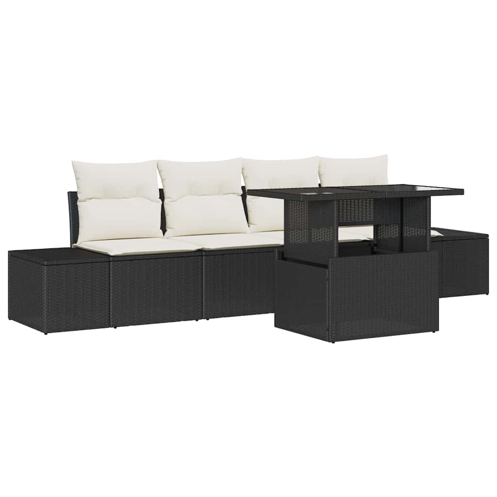 Set di divani con cuscino 5 pcs Nero e Crema polyrattan | homemem39