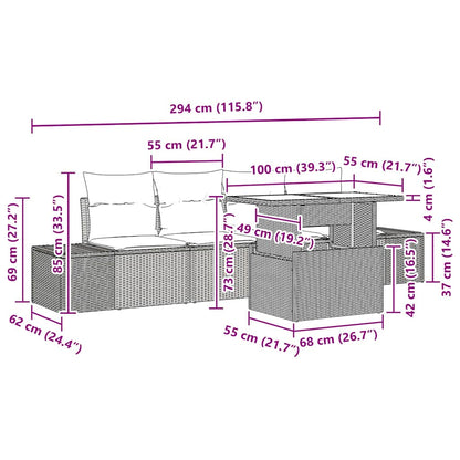 Set di divani con cuscino 5 pcs Nero e Crema polyrattan | homemem39