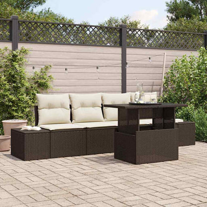 Set di divani con cuscino 5 pcs Marrone e Crema polyrattan | homemem39