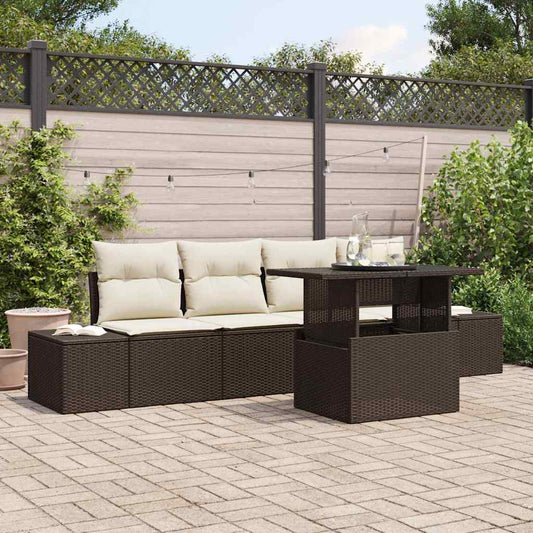 Set di divani con cuscino 5 pcs Marrone e Crema polyrattan