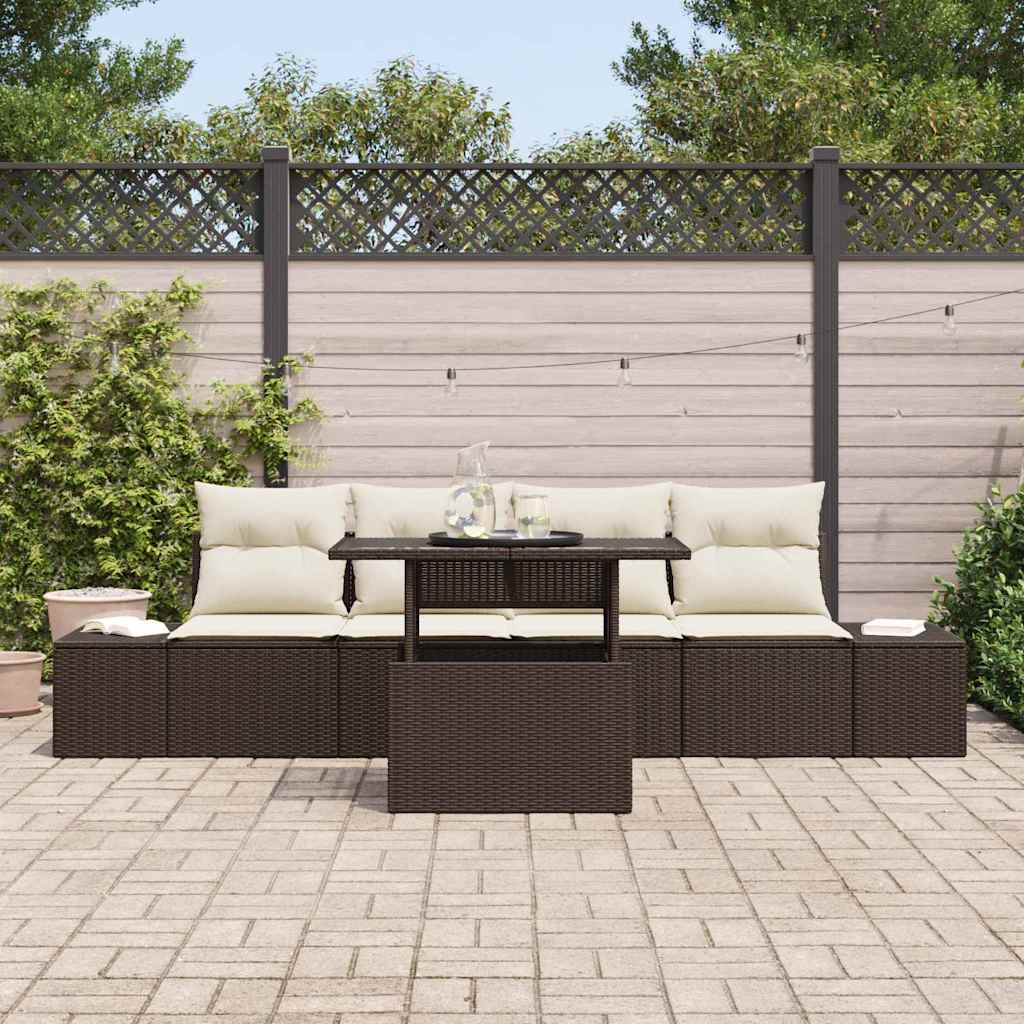 Set di divani con cuscino 5 pcs Marrone e Crema polyrattan | homemem39