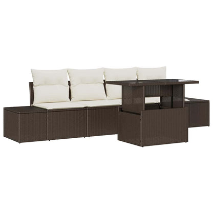 Set di divani con cuscino 5 pcs Marrone e Crema polyrattan | homemem39