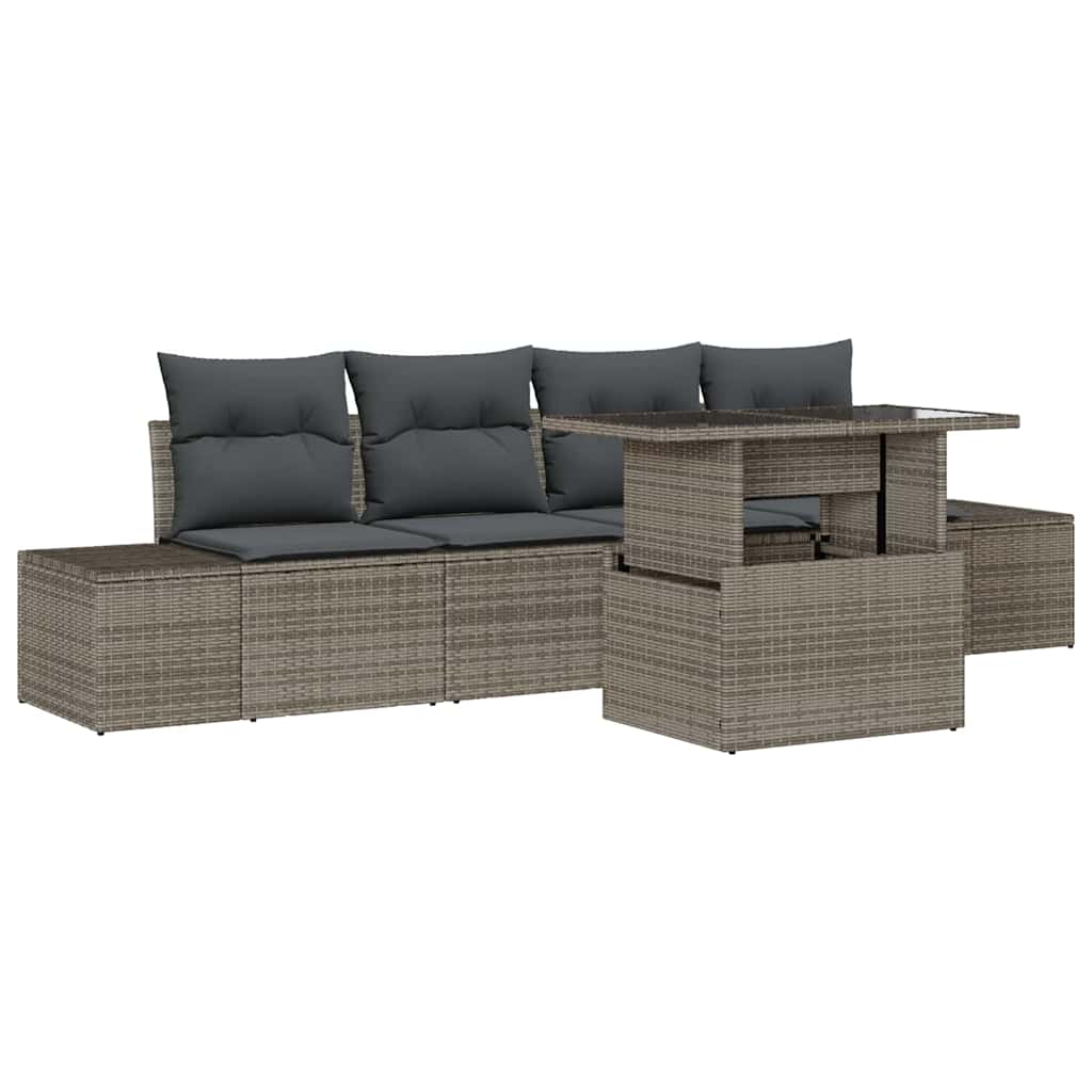 Set di divani con cuscino 5 pcs Grigio polyrattan | homemem39