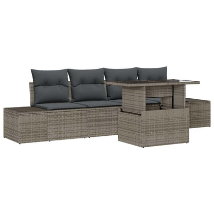 Set di divani con cuscino 5 pcs Grigio polyrattan | homemem39