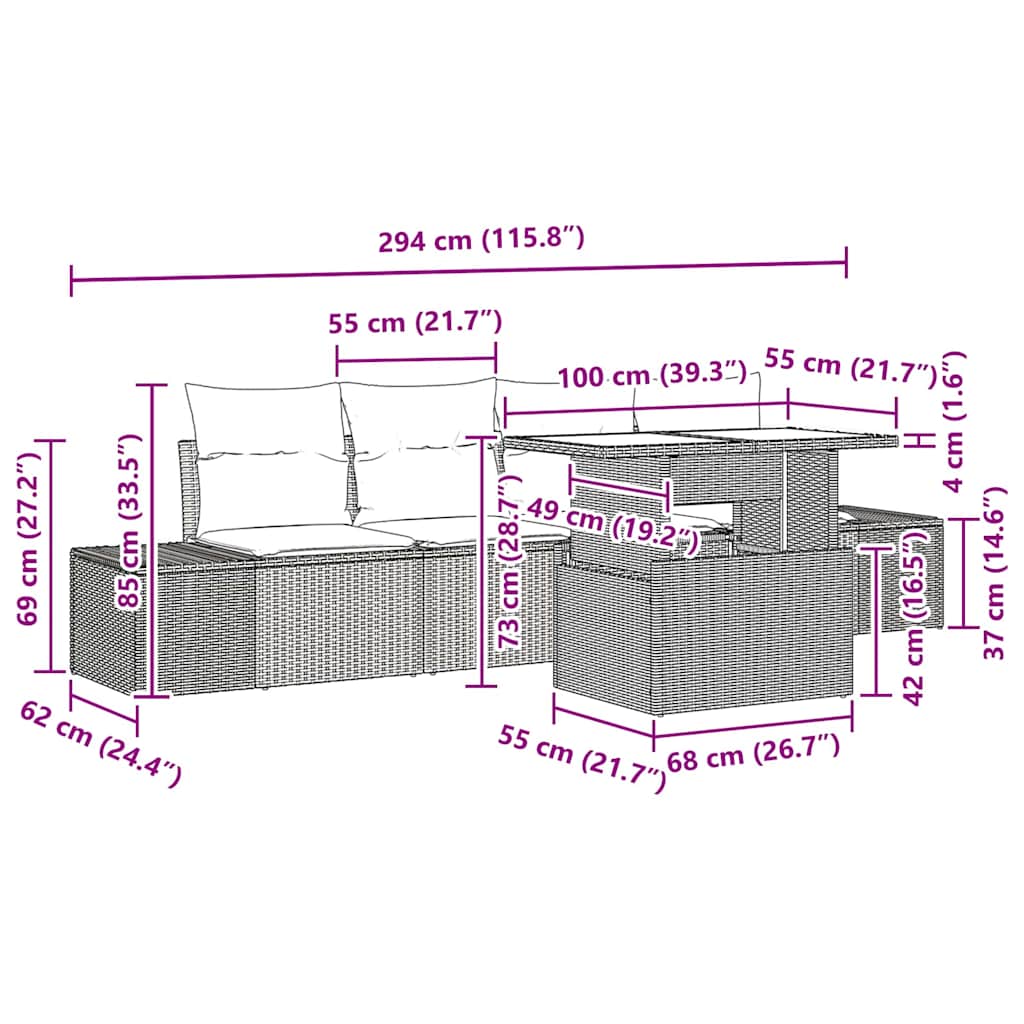 Set di divani 5 pz Grigio polyrattan | homemem39