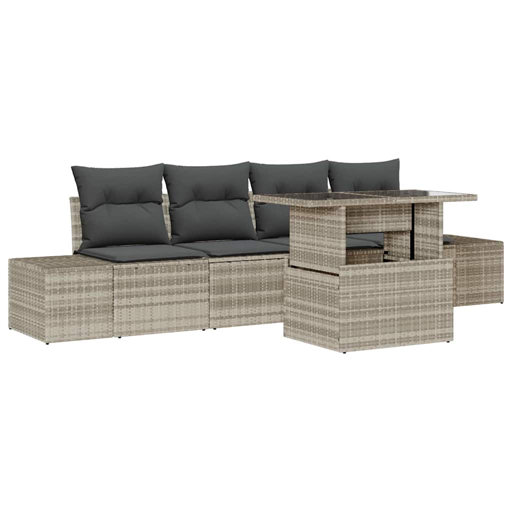 Set di divani con cuscino 5 pcs Grigio chiaro polyrattan | homemem39
