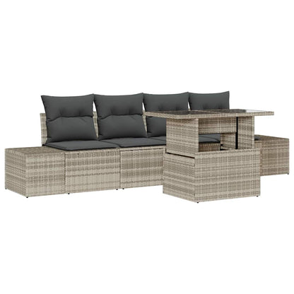 Set di divani con cuscino 5 pcs Grigio chiaro polyrattan | homemem39