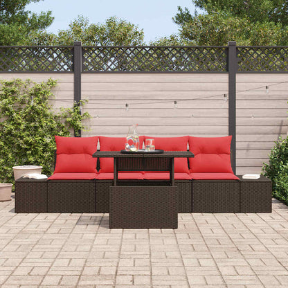 Set di divani con cuscino 5 pcs Marrone e Rosso polyrattan | homemem39