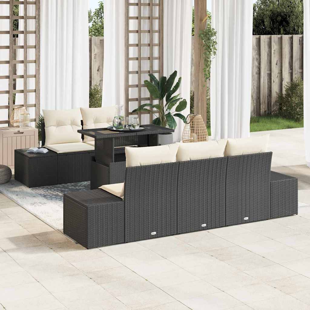 Set di divani con cuscino 6 pcs Nero e Crema polyrattan | homemem39