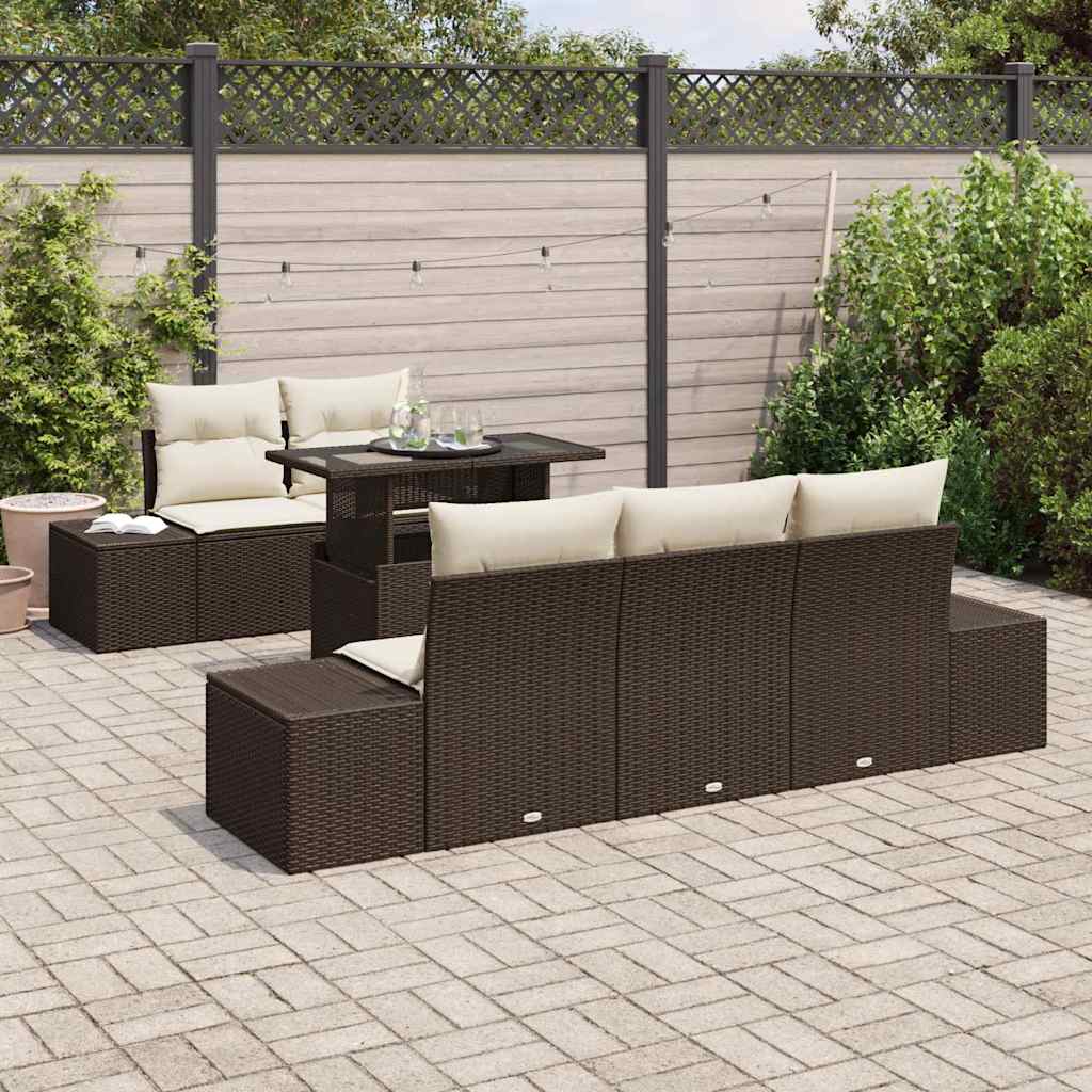 Set di divani con cuscino 6 pcs Marrone e Crema polyrattan | homemem39
