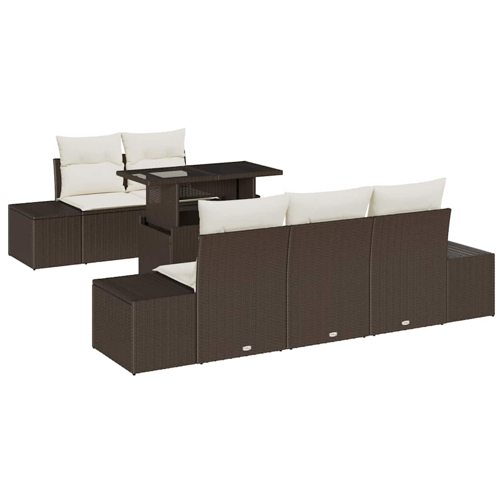 Set di divani con cuscino 6 pcs Marrone e Crema polyrattan | homemem39