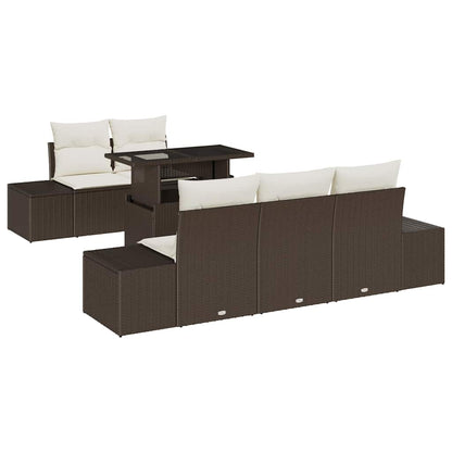 Set di divani con cuscino 6 pcs Marrone e Crema polyrattan | homemem39