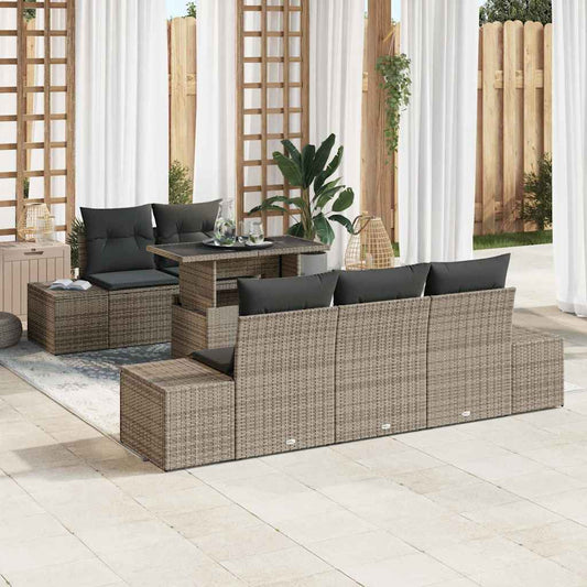 Set di divani con cuscino 6 pcs Grigio polyrattan