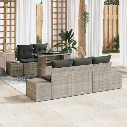 Set di divani con cuscino 6 pcs Grigio chiaro polyrattan