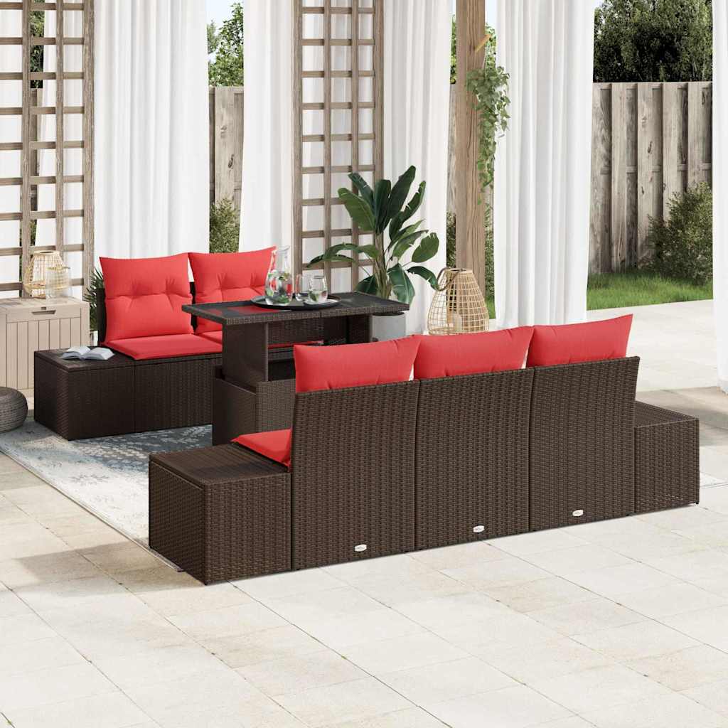 Set di divani con cuscino 6 pcs Marrone e Rosso polyrattan | homemem39