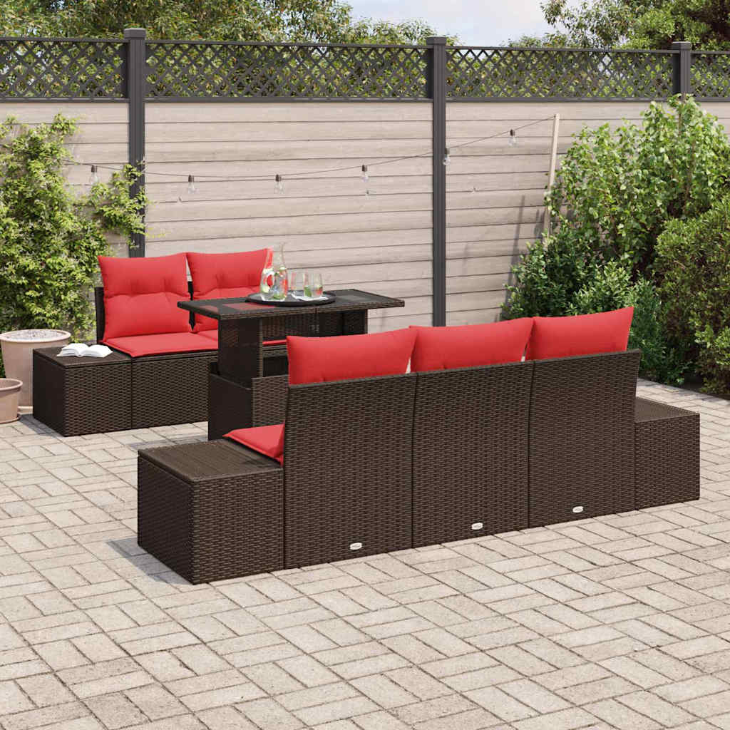 Set di divani con cuscino 6 pcs Marrone e Rosso polyrattan | homemem39