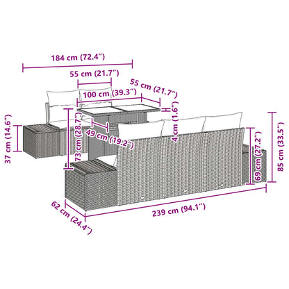 Set di divani 6 pz 5-Numero di posti Marrone e Rosso polyrattan | homemem39
