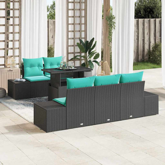 Set di divani 6 pz 5-Numero di posti Nero e Blu polyrattan | homemem39