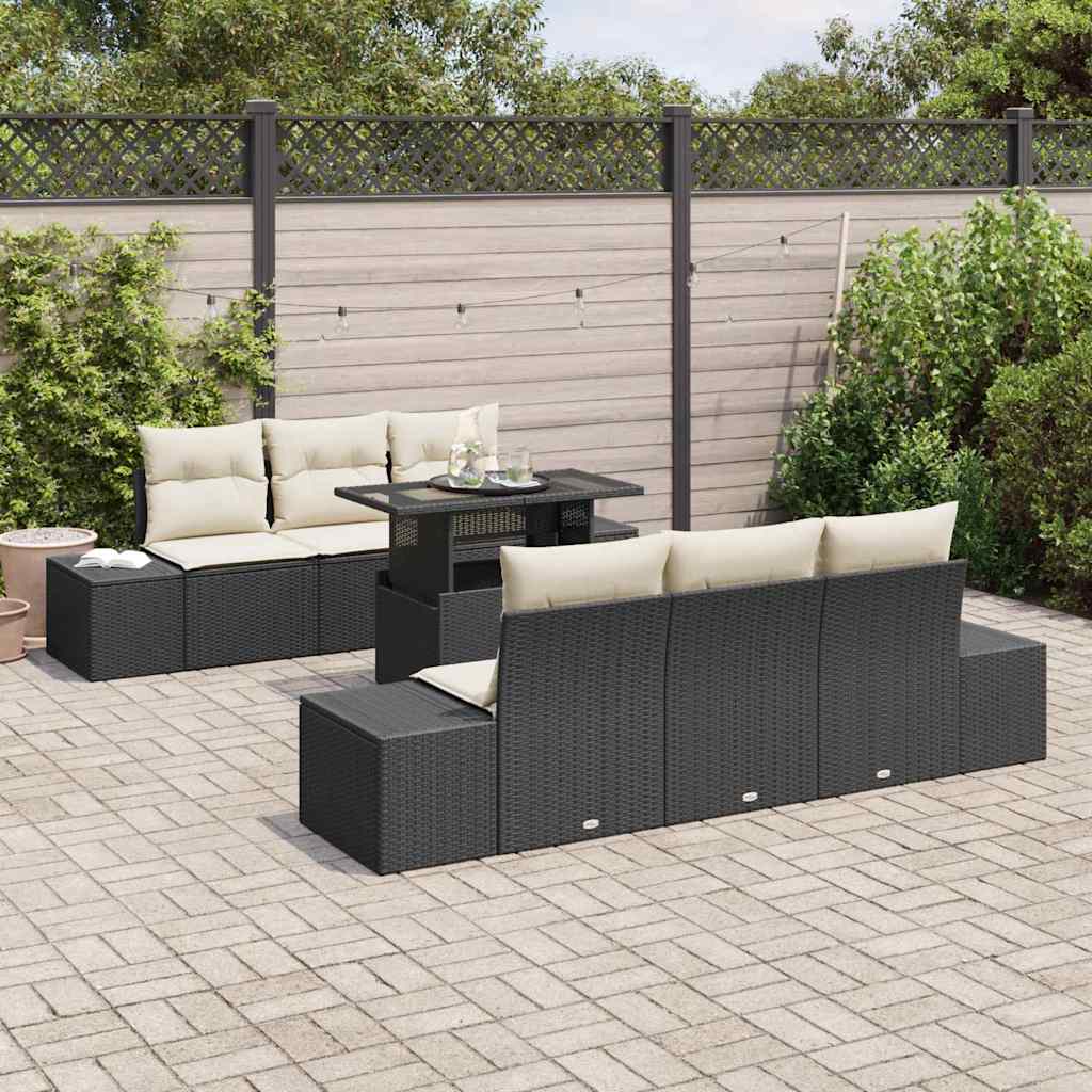 Set di divani con cuscino 7 pcs Nero e Crema polyrattan | homemem39