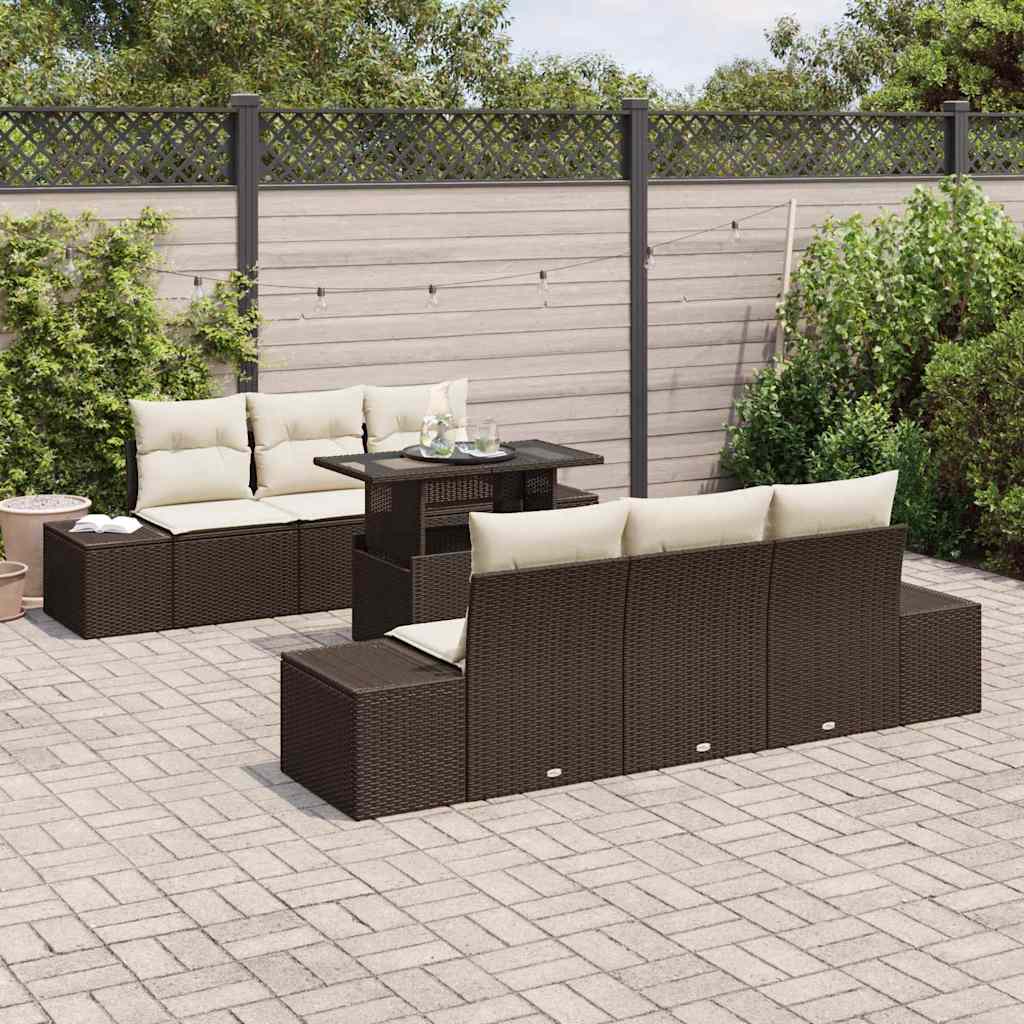 Set di divani con cuscino 7 pcs Marrone e Crema polyrattan | homemem39