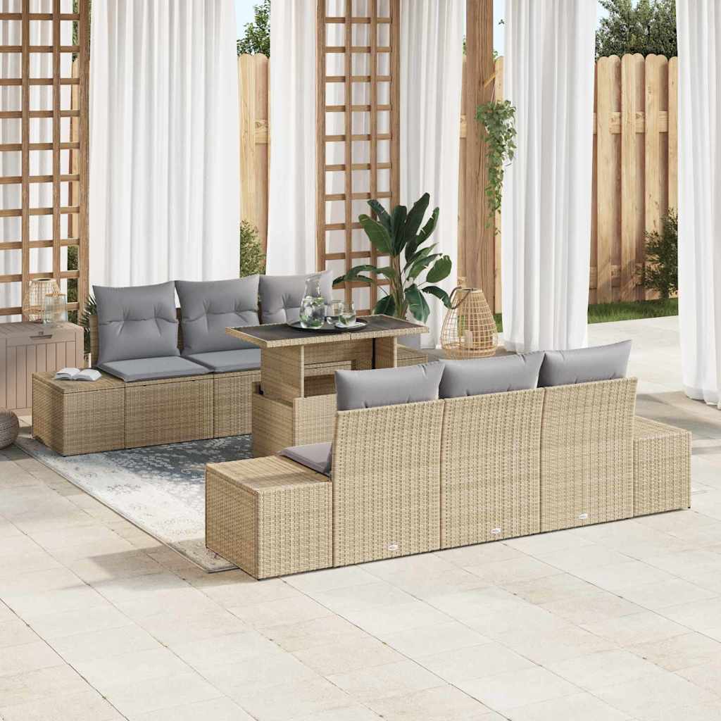 Set di divani 7 pcs Beige e Grigio Chiaro polyrattan | homemem39