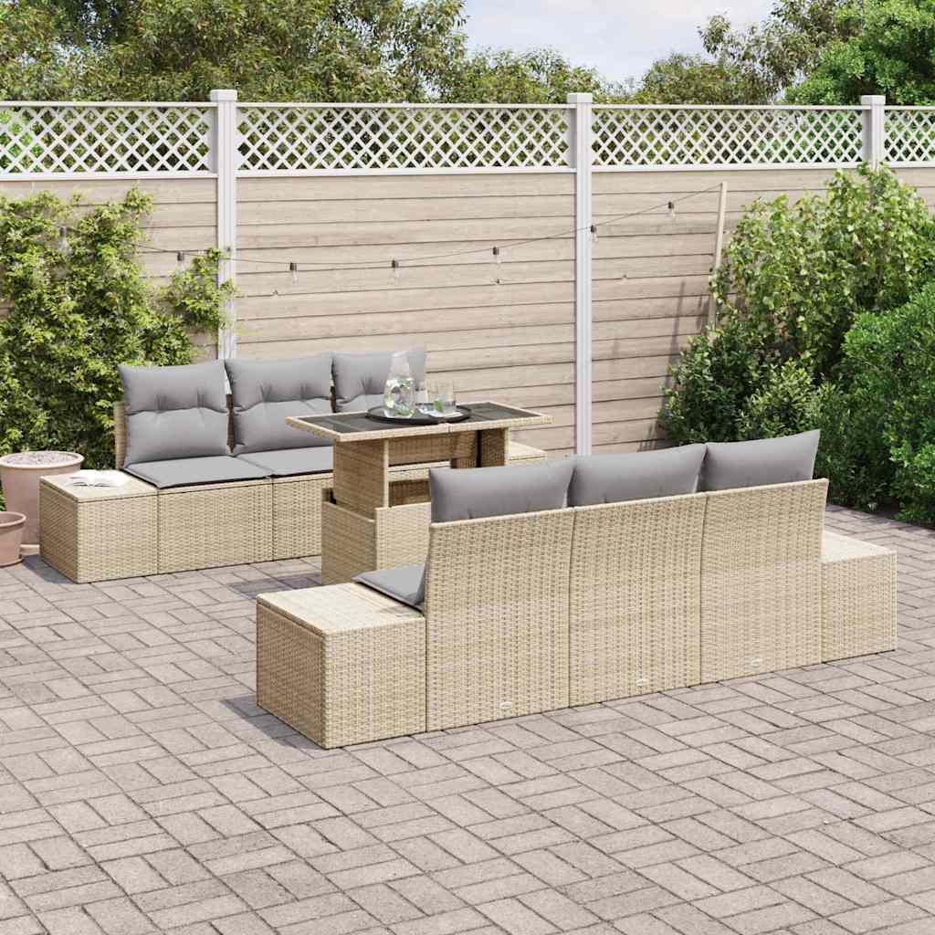 Set di divani 7 pcs Beige e Grigio Chiaro polyrattan | homemem39